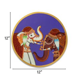 Hand-Painted Round Elephant Wall Plate – Indian Scenery Design (12″)